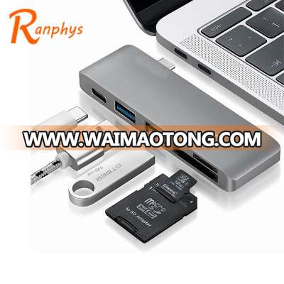 Ranphys Type-C USB 3.0 Hub Splitter USB Hub Card Reader High Speed 5 in 1 Combo SD TF Card Reader